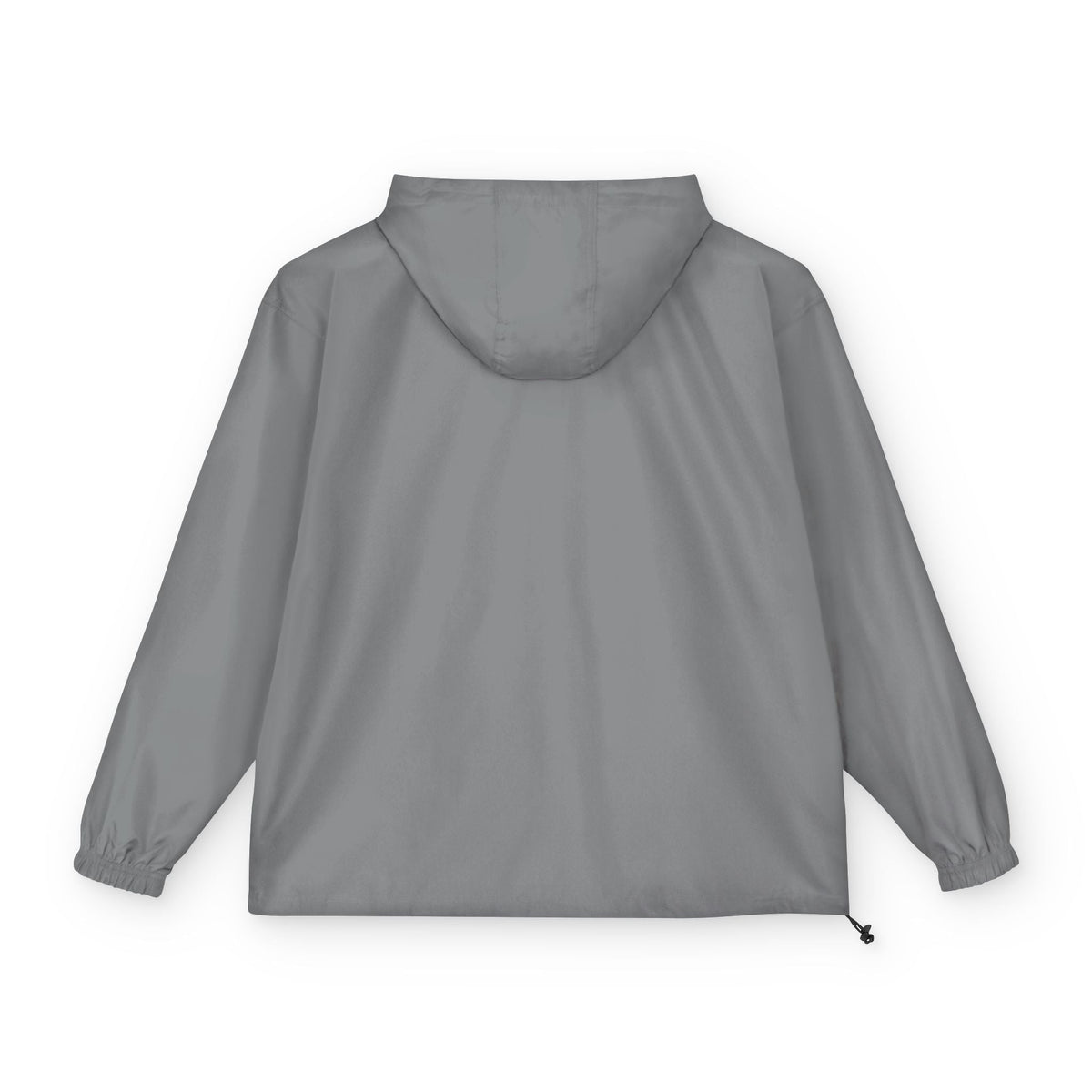 Back view of a grey Creators Collection Champion unisex packable anorak jacket with a hood and elasticated cuffs.