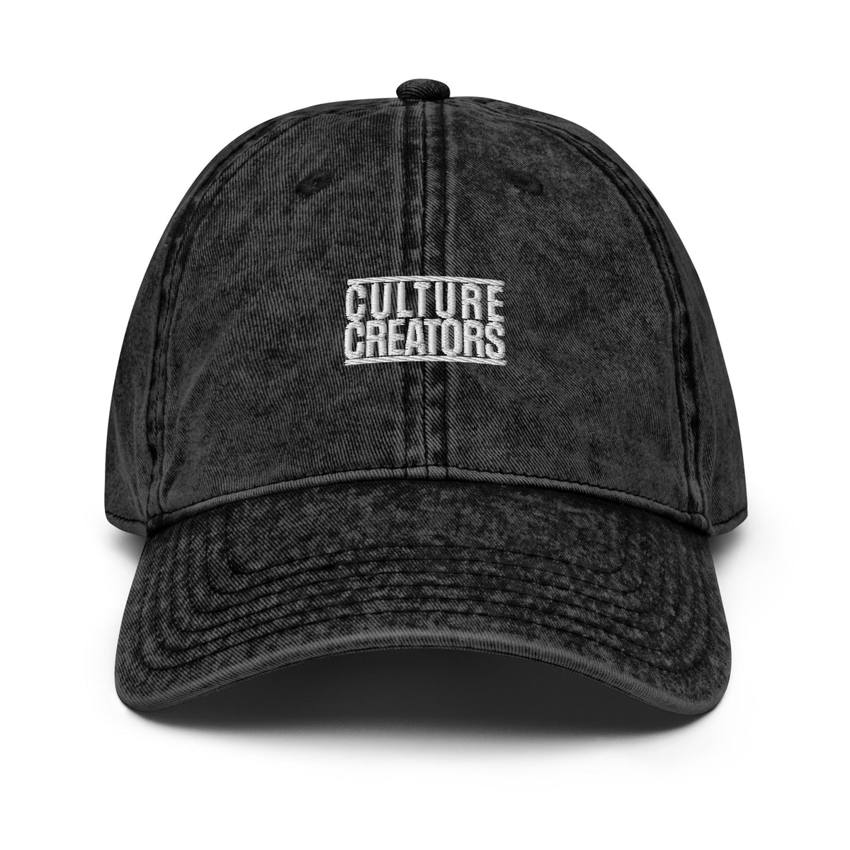 Creators Collection vintage black cotton twill dad cap with white embroidered Culture Creators logo on front