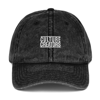 Creators Collection vintage black cotton twill dad cap with white Culture Creators embroidery and washed-out effect